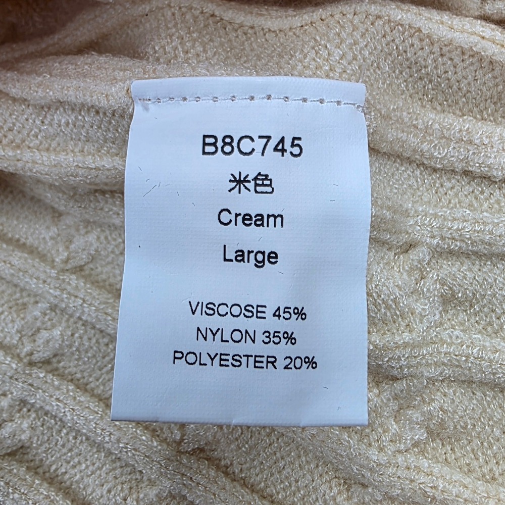 Cream Cable Knit Scalloped V-Neck Cardigan Sweater Large B8C745 - Picture 8 of 11